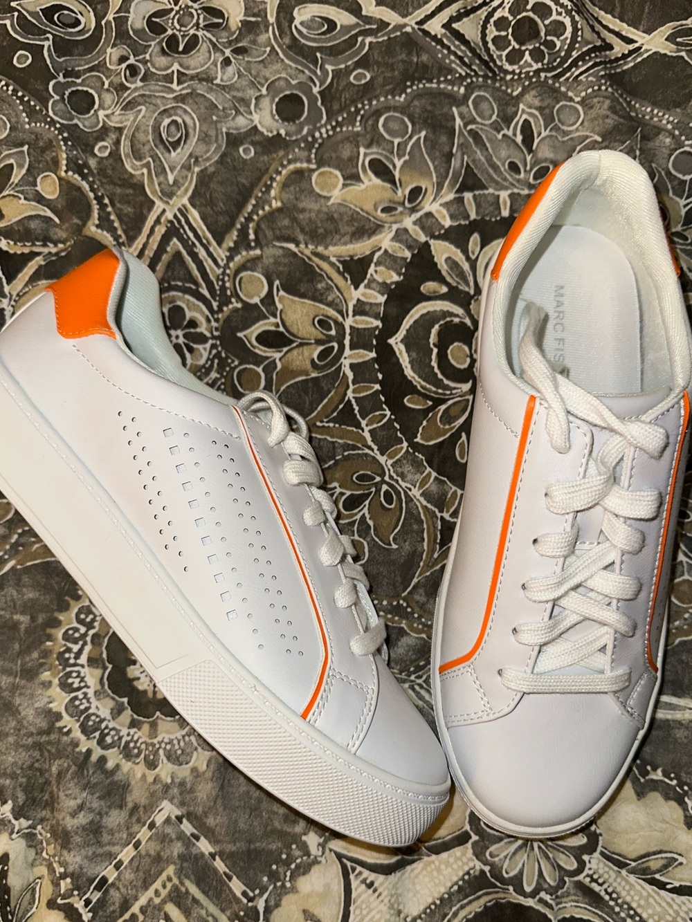 White Sneakers with Orange Trim - Marc Fisher Saria Brand New with box